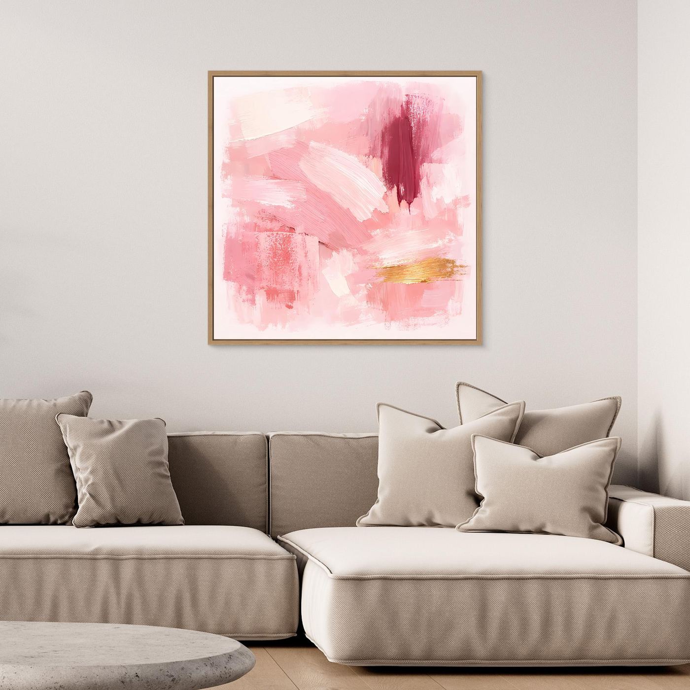 Leinwand Abstraktes Gemälde in Rosa und Gold | Modernes Elegantes Wandbild Pastell
