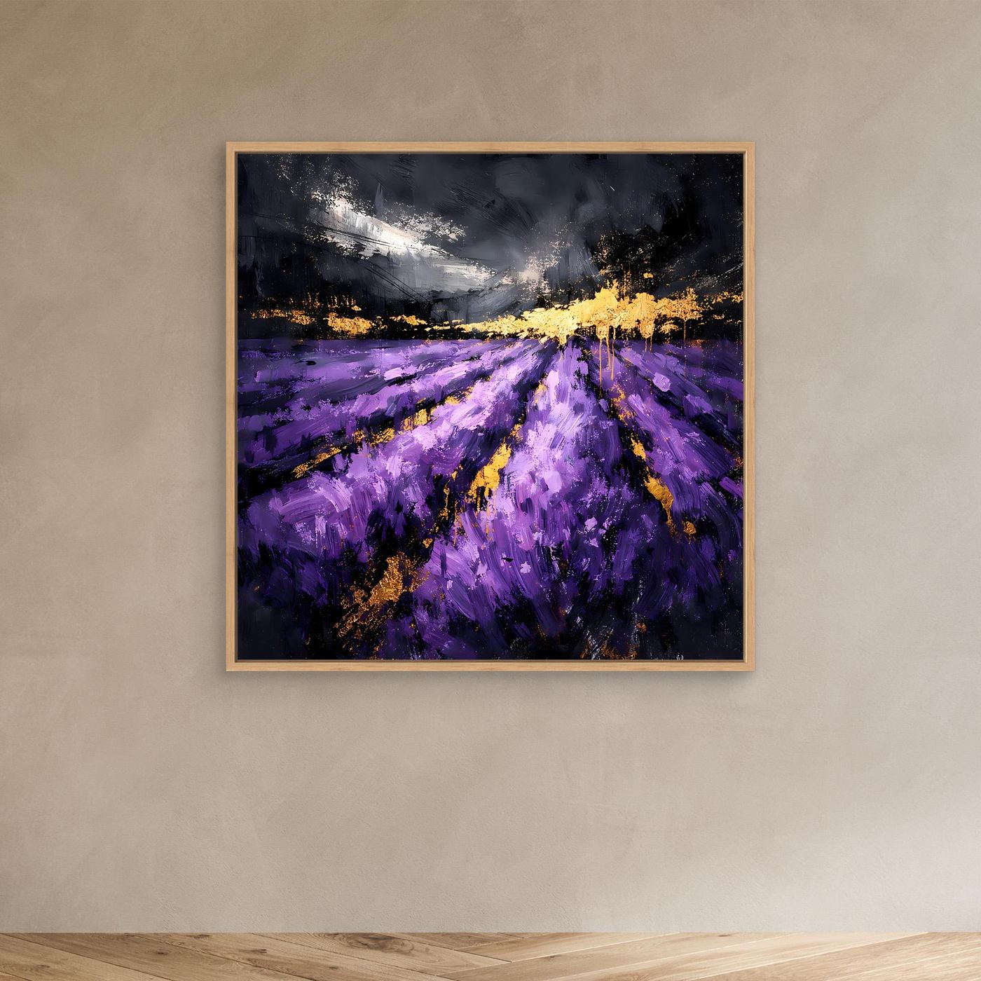 Leinwand Abstraktes Lavendelfeld in Lila und Gold | Modernes Natur Landschafts Wandbild
