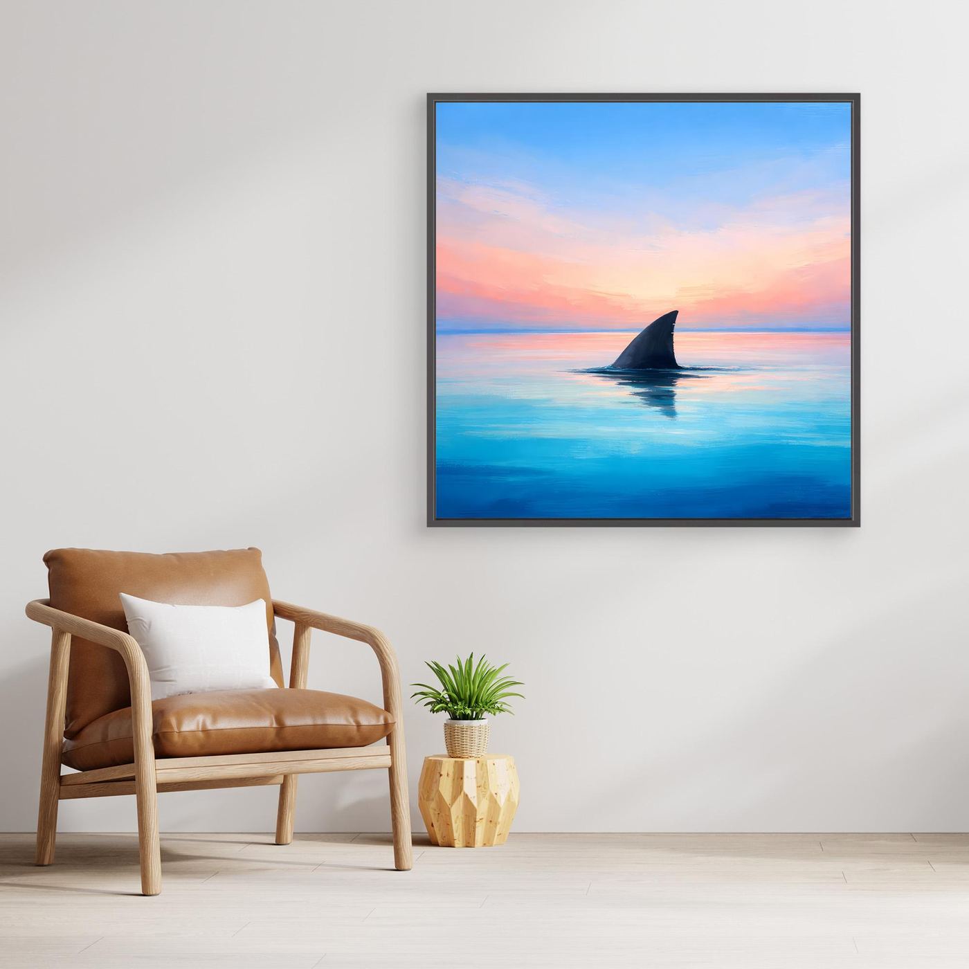 Leinwand Mystische Haifischflosse im Abendrot | Abstraktes Ozean Wandbild