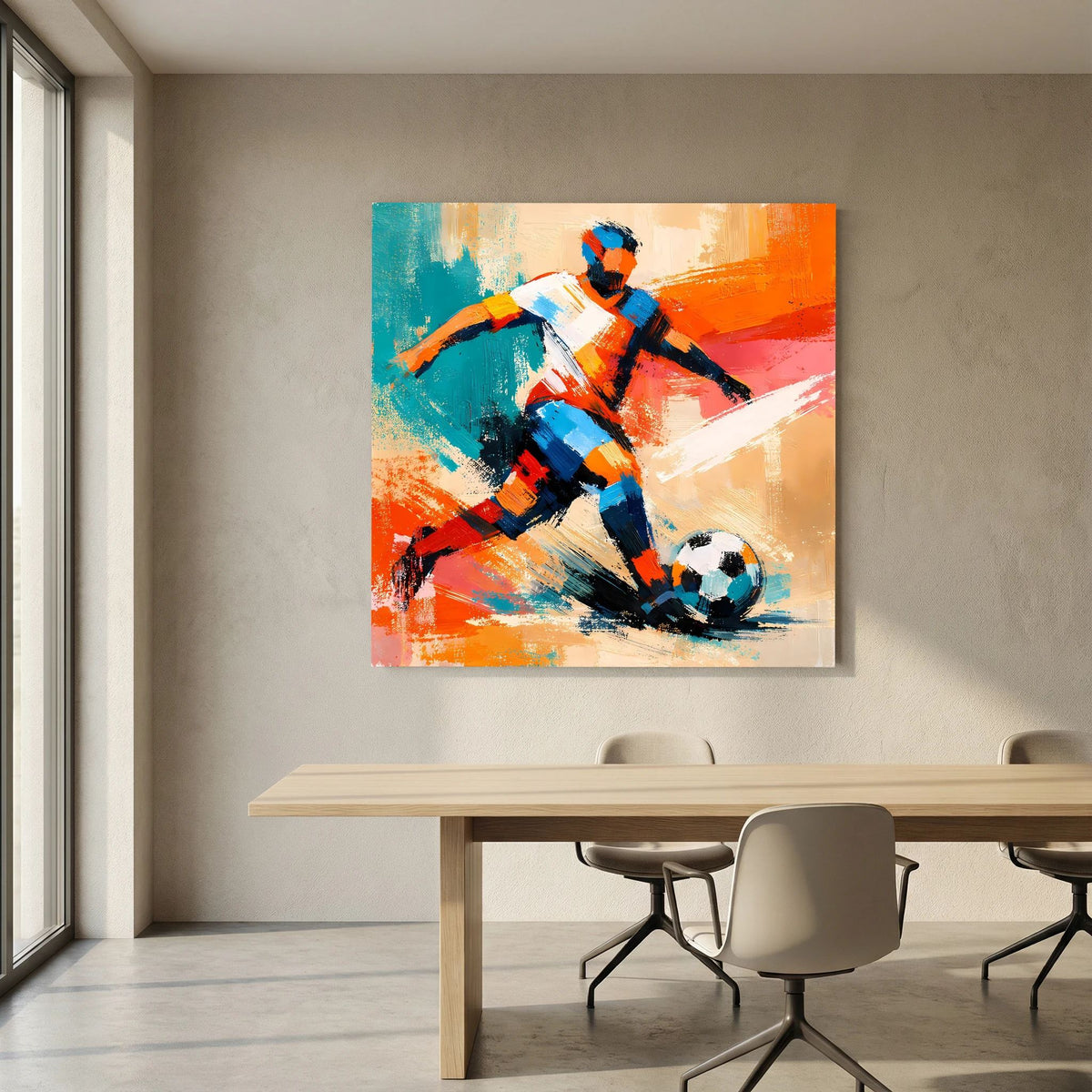 Leinwand Dynamischer Fußballspieler in Aktion | Abstraktes Sport & Fußball Wandbild