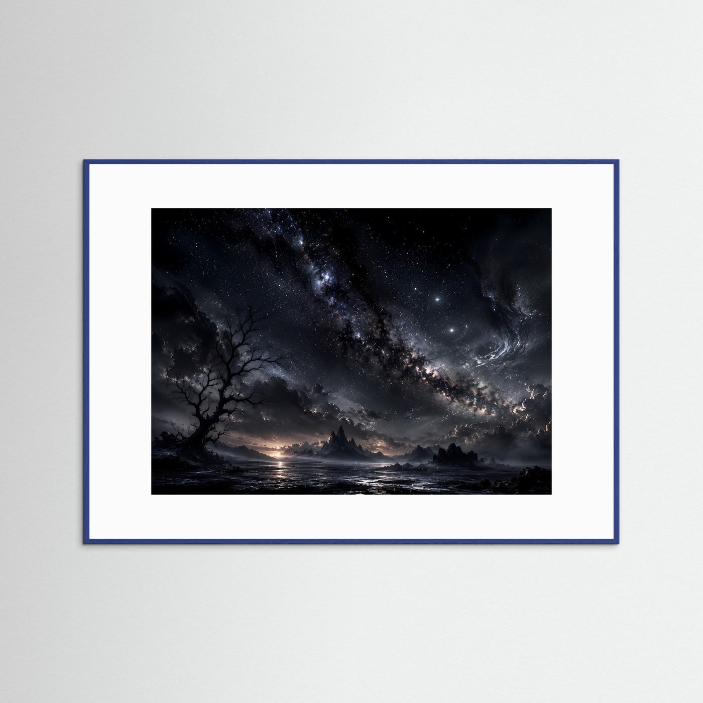 Milchstraße Poster Schwarz Weiß | Mystischer Sternenhimmel Landschaft | Kosmische Nacht Wandbild | Fantasy Himmel | Moderne Himmelskunst