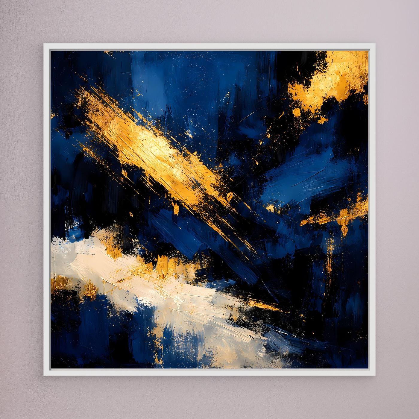 Leinwand Abstraktes Universum in Dunkelblau und Gold | Modernes Expressionistisches Wandbild