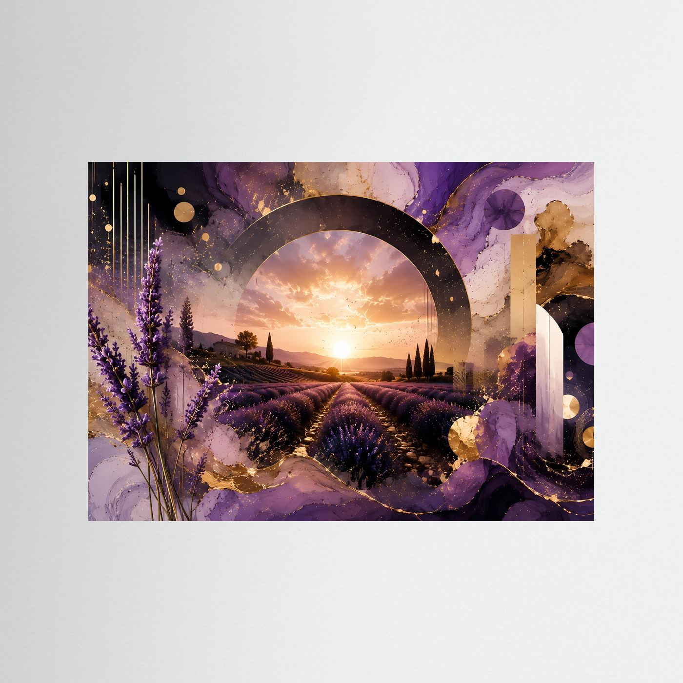 Lavendelfeld im Sonnenuntergang | Abstrakte Provence Wandkunst