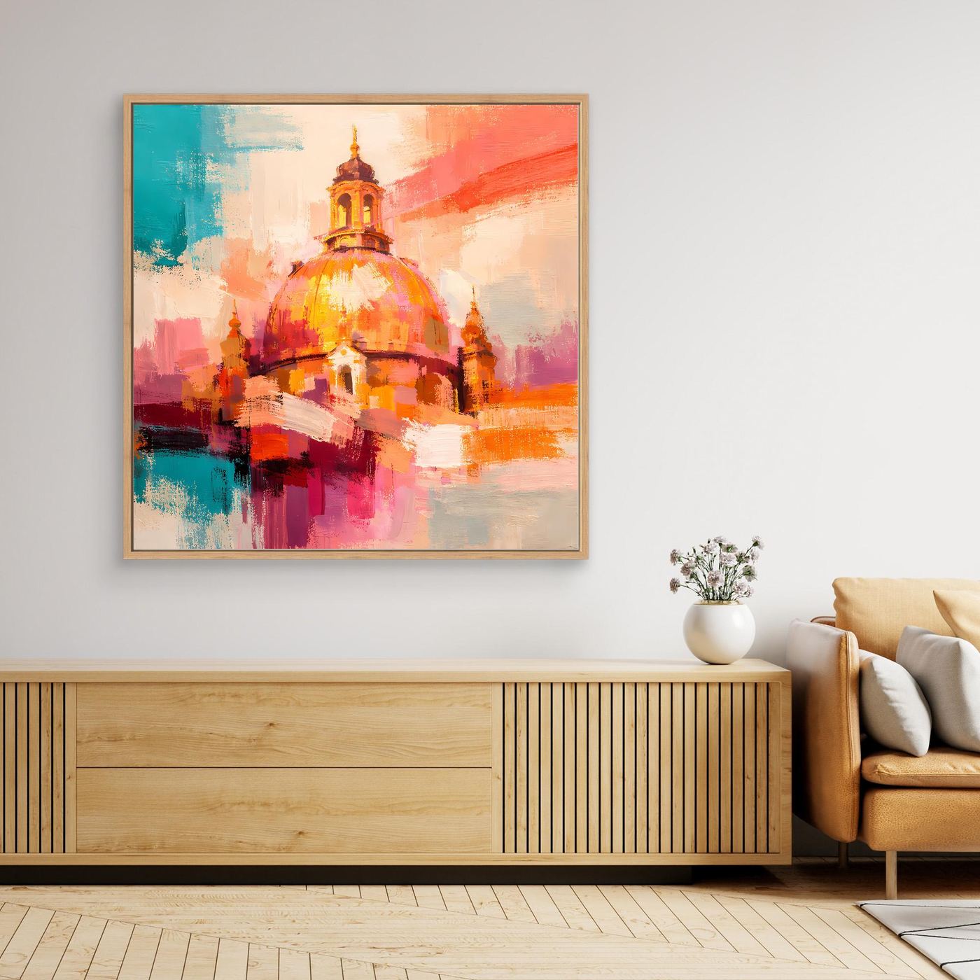 Leinwand Dresden Frauenkirche Wandbild | Abstraktes Architektur Bild Bunt