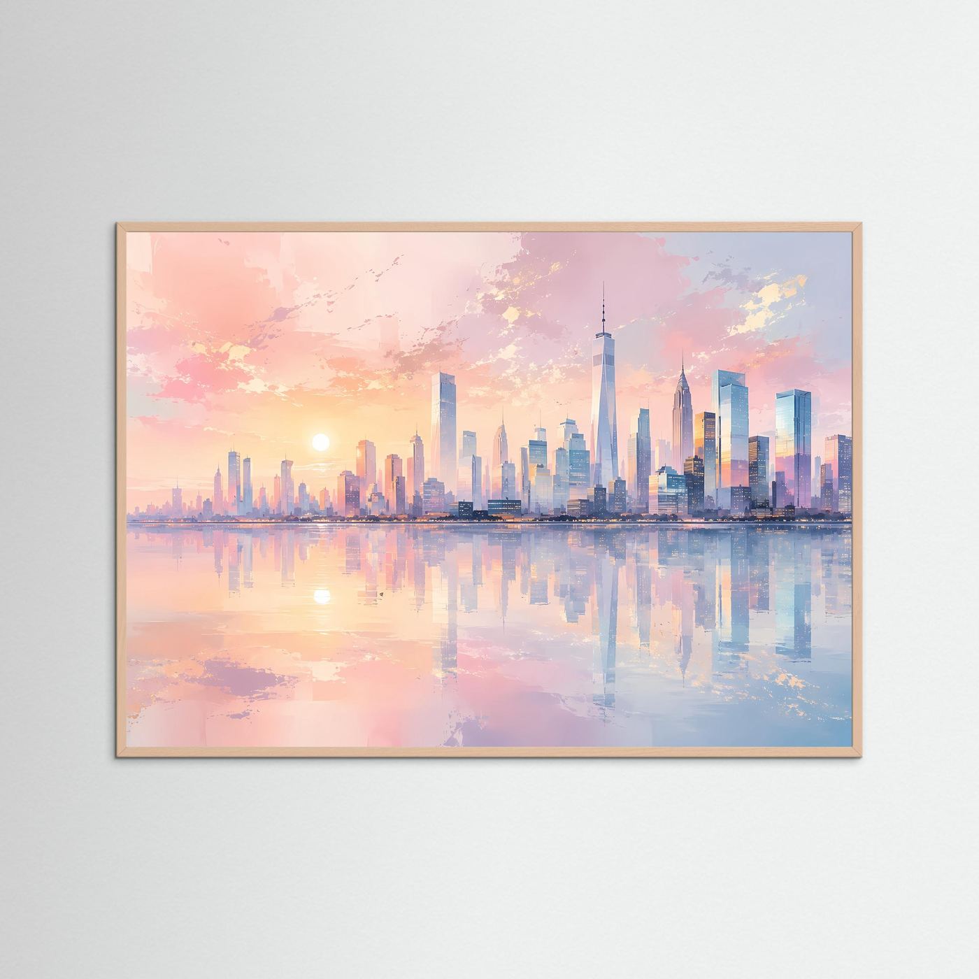 Pastell Skyline bei Sonnenuntergang | Moderne City Art in Rosa & Blau
