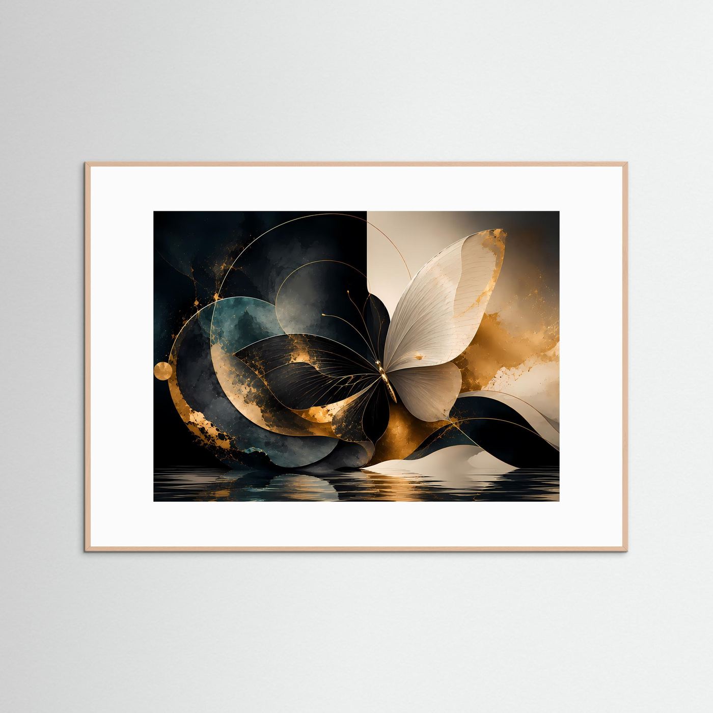 Eleganter Schmetterling in Schwarz & Gold | Abstrakte Luxuskunst