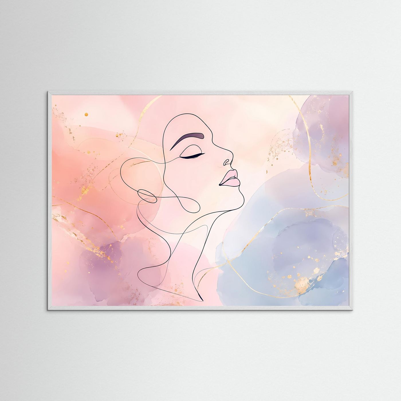 Abstrakte Frauen Silhouette in Pastell | Minimalistische Line Art in Rosa, Blau & Gold