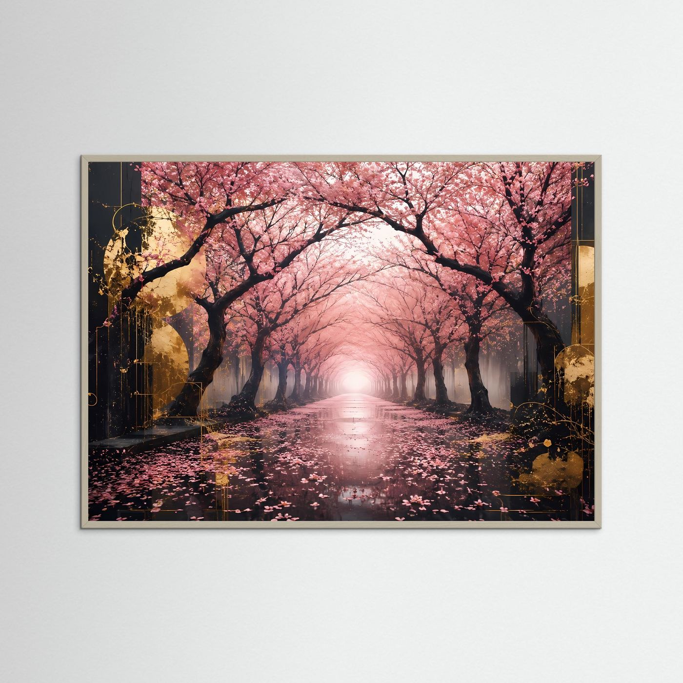 Kirschblütenallee Poster | Sakura Wandbild | Japanische Frühlingslandschaft | Rosa Blüten Kunst | Premium Leinwandbild