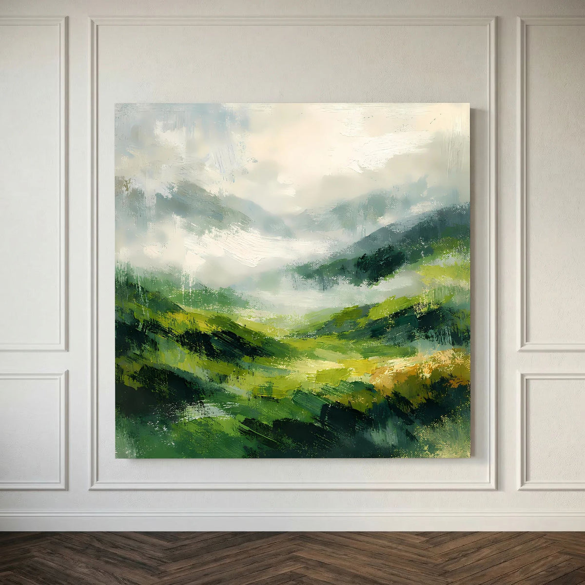 Leinwand Abstraktes Hügellandschaft Gemälde | Modernes Grünes Tal Wandbild Natur