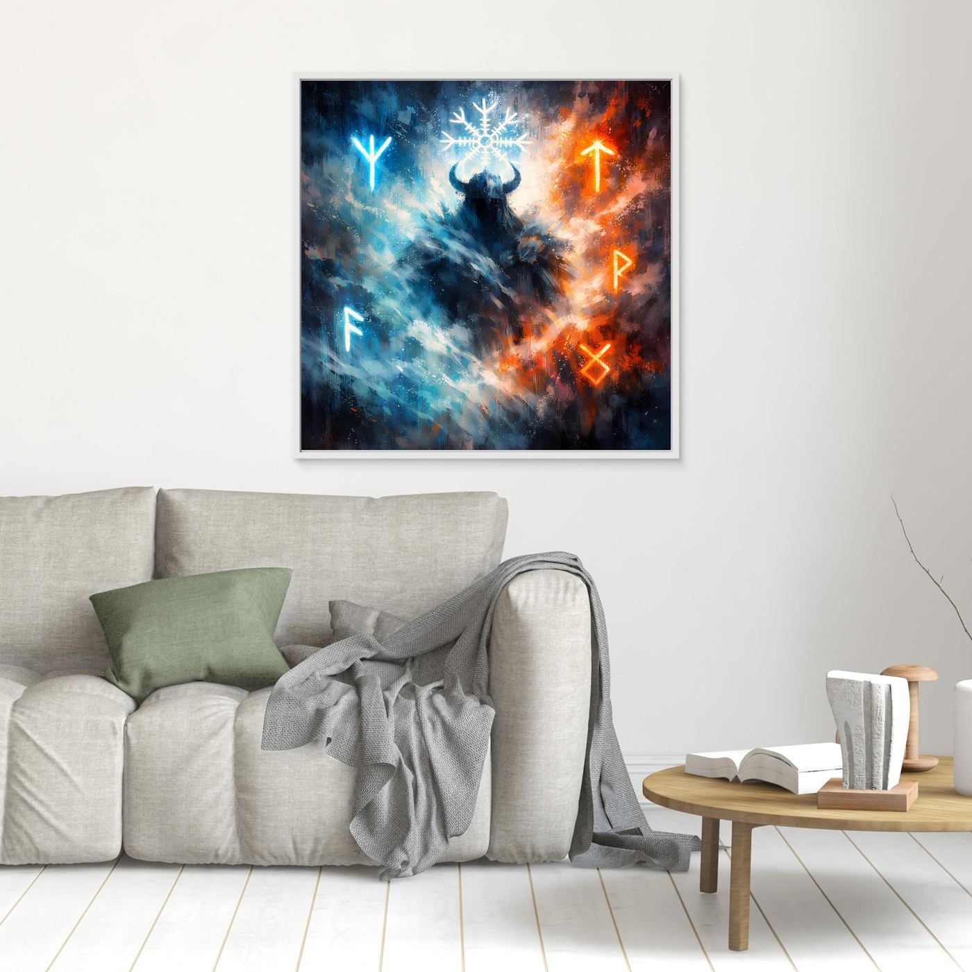 Leinwand Wikinger Krieger mit Runen | Mystisches Nordisches Wandbild auf echter Leinwand
