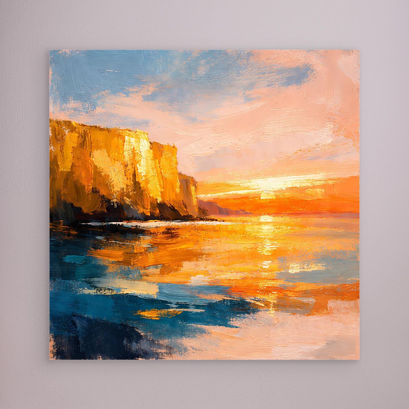 Leinwand Goldener Sonnenuntergang an der Steilküste | Abstraktes Meeres Wandbild