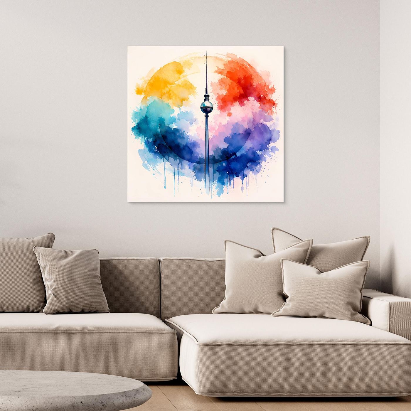 Leinwand Berliner Fernsehturm | Abstraktes Aquarell‑Wolken Wandbild
