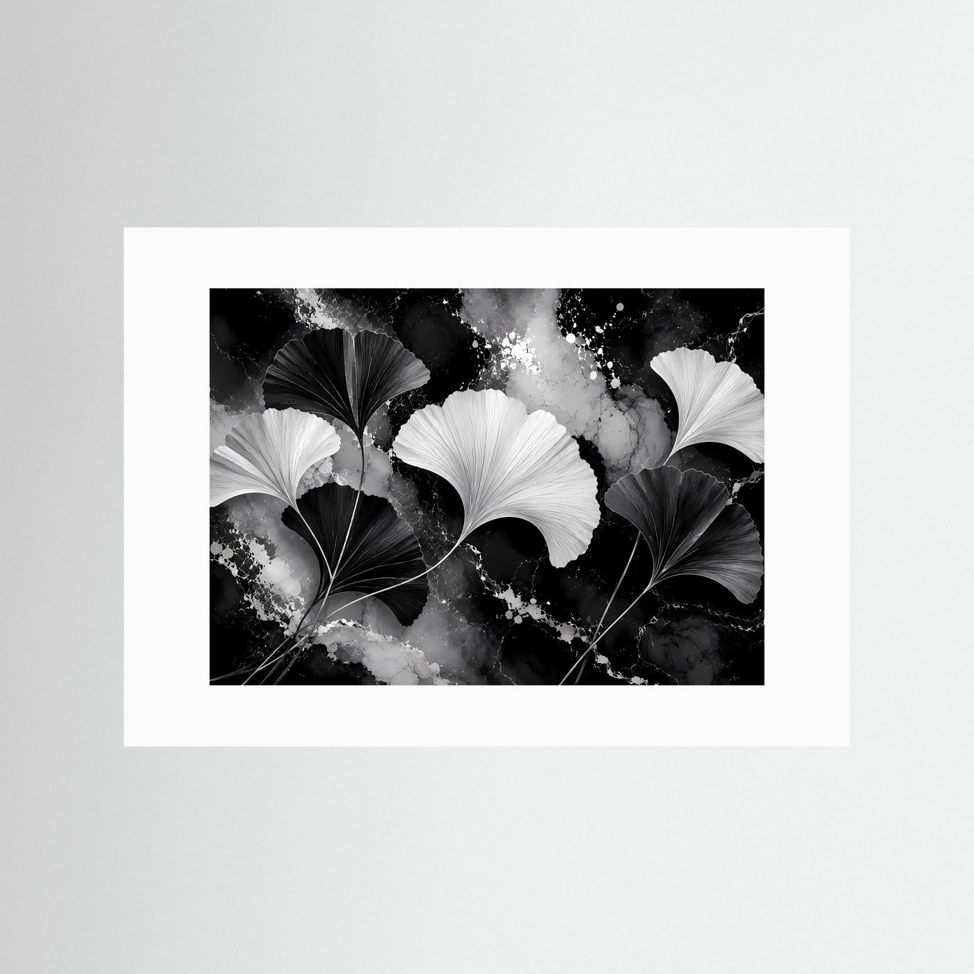 Ginkgo Blätter Poster Schwarz Weiß | Moderne Botanische Wandkunst | Elegantes Abstraktes Natur Wandbild | Minimalistische Kunst