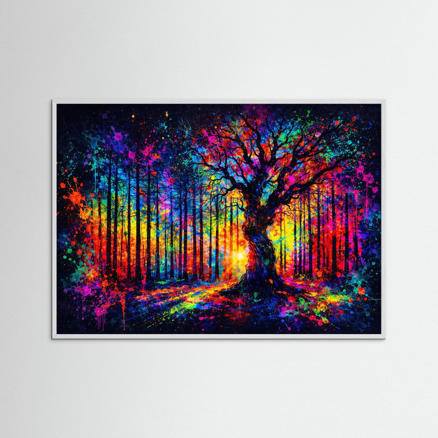 Magischer Zauberwald der Farben | Moderner Kunst Print Querformat Wandbild
