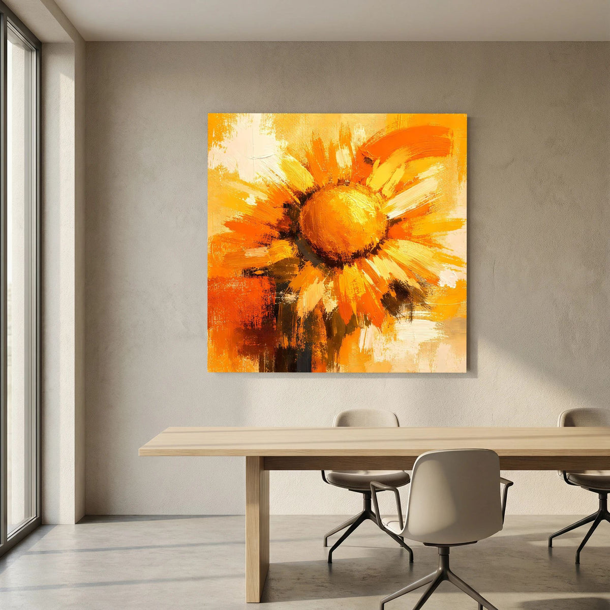 Leinwand Abstraktes Sonnenblumen Gemälde | Modernes Florales Wandbild Gelb Orange