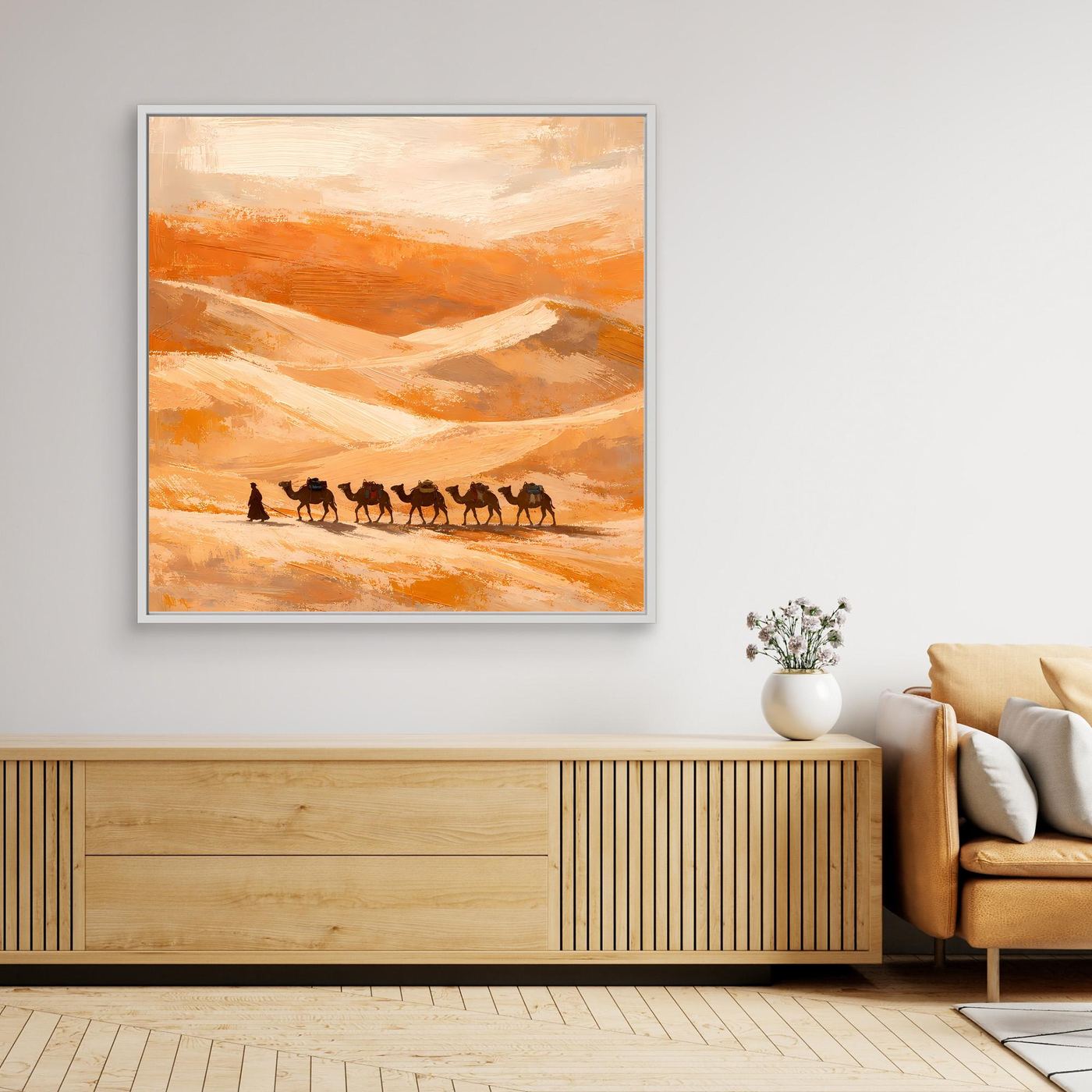 Leinwand Kamelkarawane in der Wüste | Abstraktes Orient Wandbild