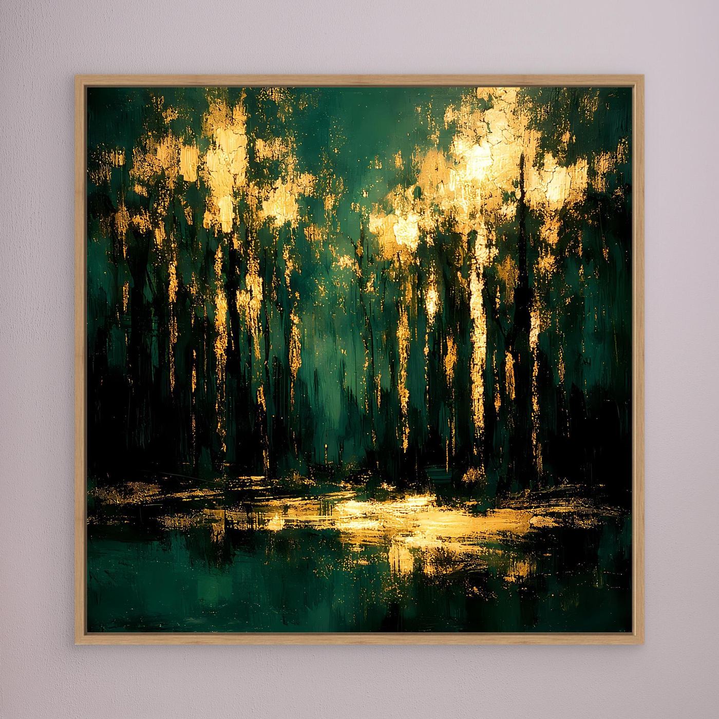 Leinwand Mystischer Wald im Abendlicht | Abstraktes Natur Wandbild Moderne Kunst
