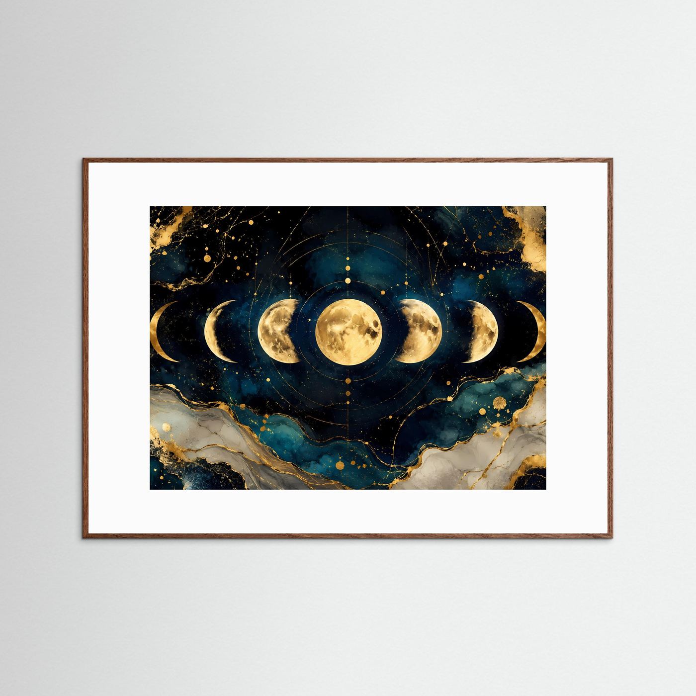 Mondphasen im Kosmos mit Gold | Spirituelles Universum & Astrologie Poster im Querformat