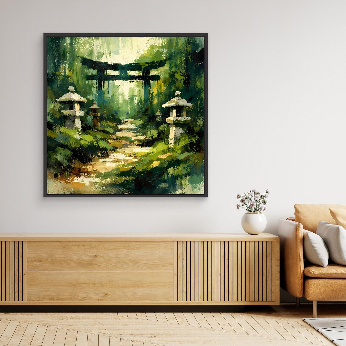 Leinwand Mystischer Torii-Pfad im Wald | Traditionelles Japan-Wandbild auf echter Leinwand