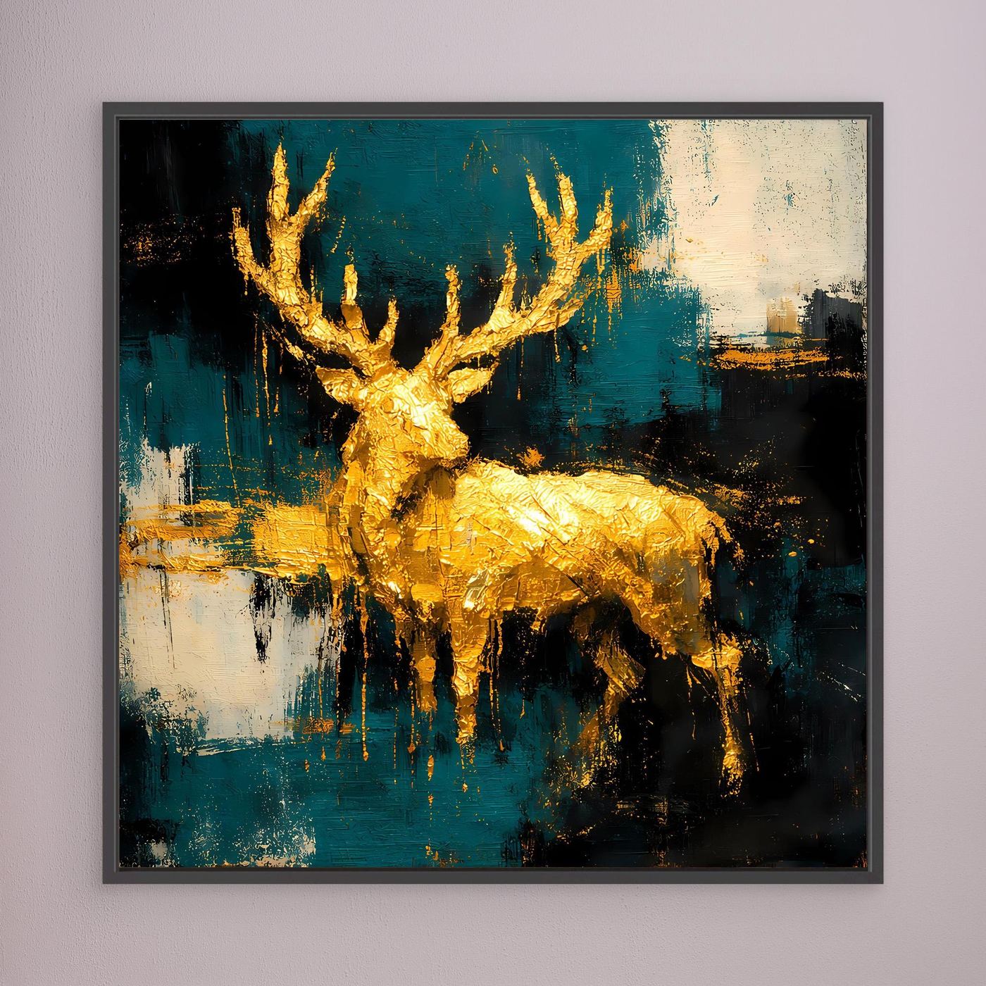 Leinwand Goldener Hirsch in abstrakter Landschaft | Modernes Edel-Tier Wandbild