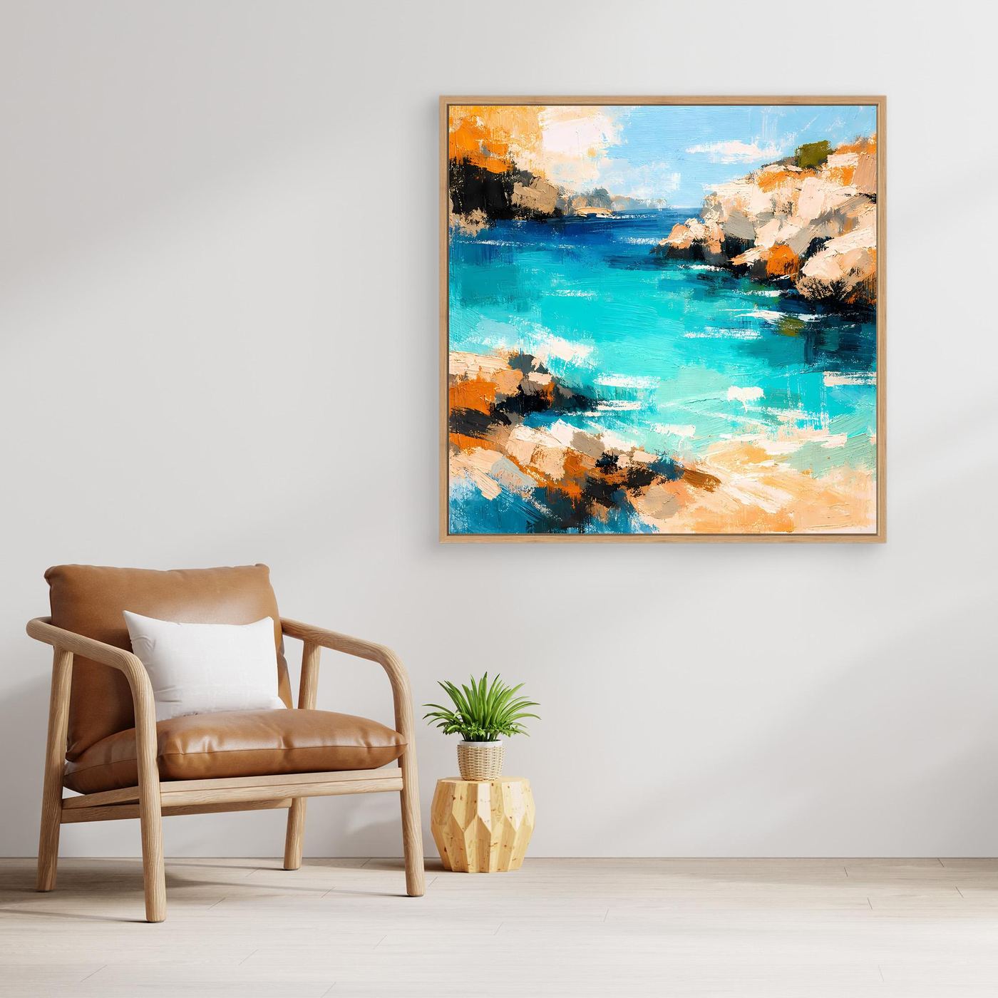 Leinwand Traumhafte Klippenbucht | Abstraktes Mediterranes Küsten Wandbild