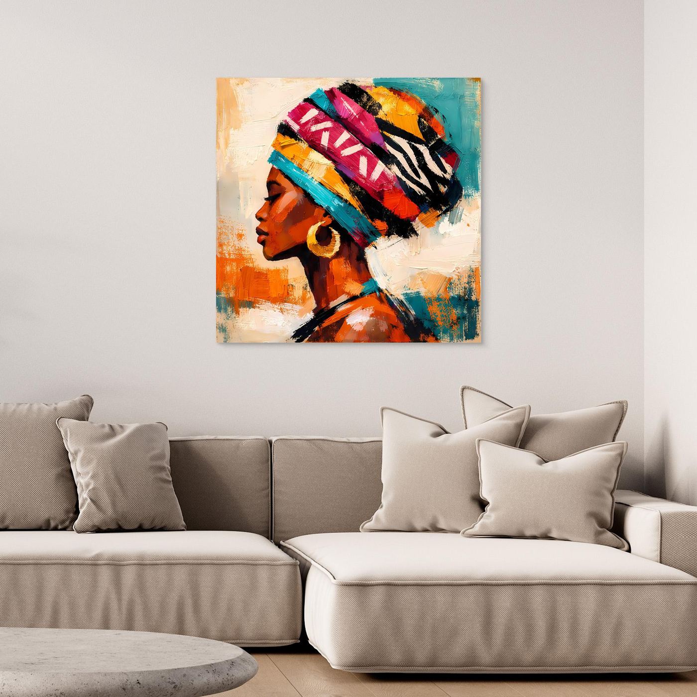 Leinwand Afrikanische Schönheit mit Kopftuch | Abstraktes Modern Art Porträt Wandbild