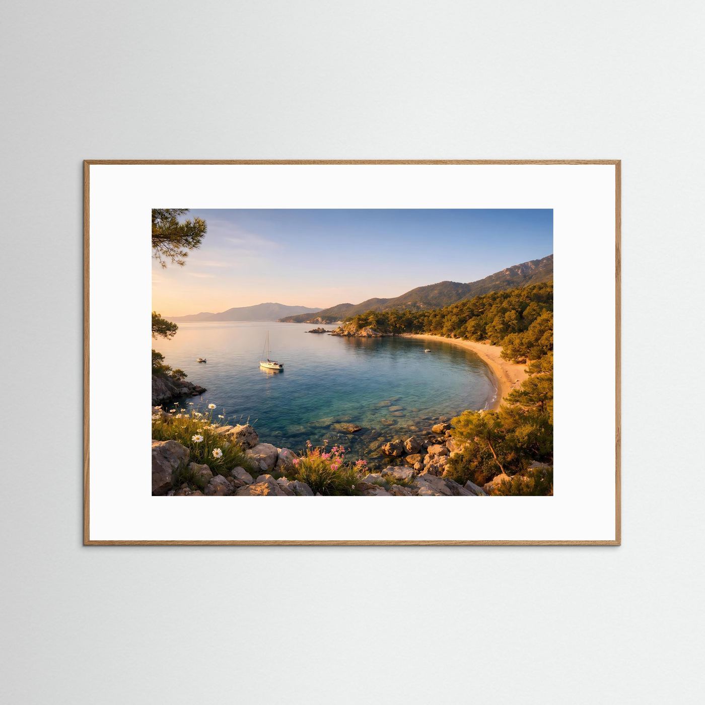 Idyllische Mittelmeer-Bucht bei Sonnenuntergang | Panoramabild & Natur-Poster Querformat