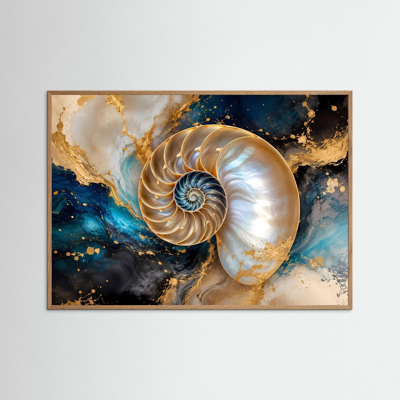 Faszination Nautilus-Muschel in Gold & Petrol | Modernes Wandbild mit Fluid Art & Ozean-Motiv
