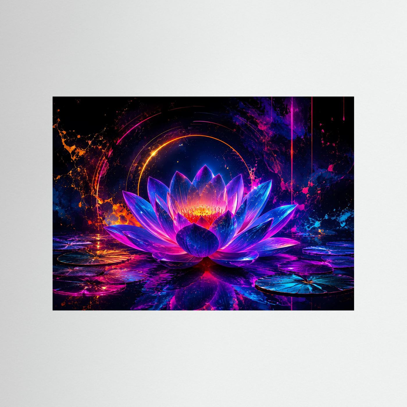 Leuchtender Lotus in Neonfarben | Abstrakte Lotusblume in Pink, Blau & Violett