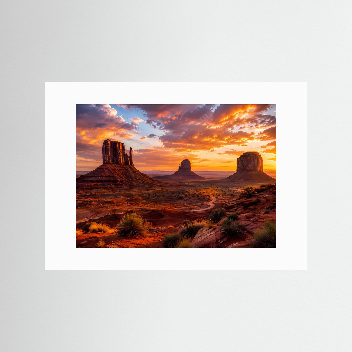 Monument Valley bei Sonnenuntergang | Majestätische Wüstenlandschaft Poster | Panorama Wüste & Canyon Wandbild