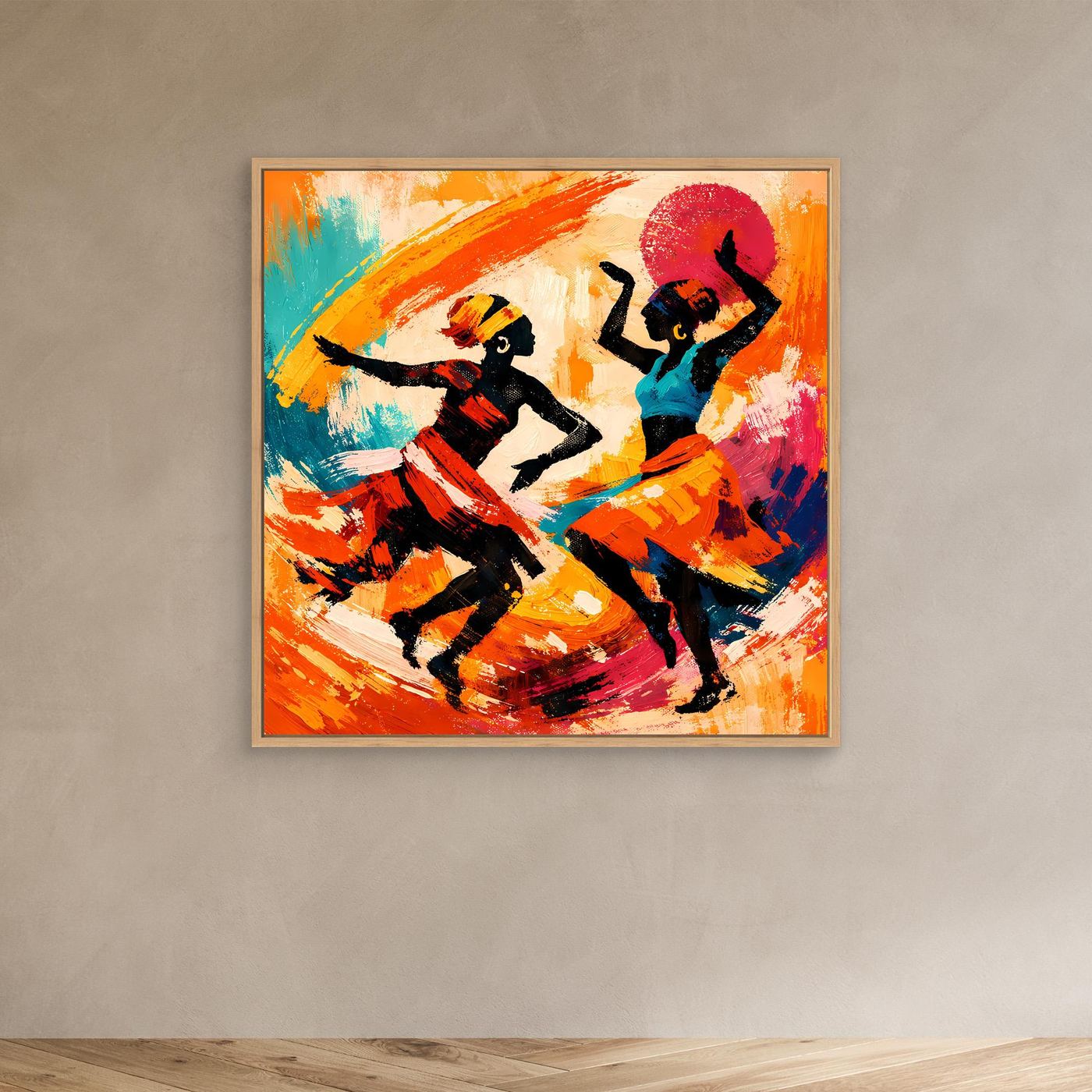 Leinwand Tanzende Afrikanerinnen im Sonnenuntergang | Abstraktes Ethno Pop Art Wandbild