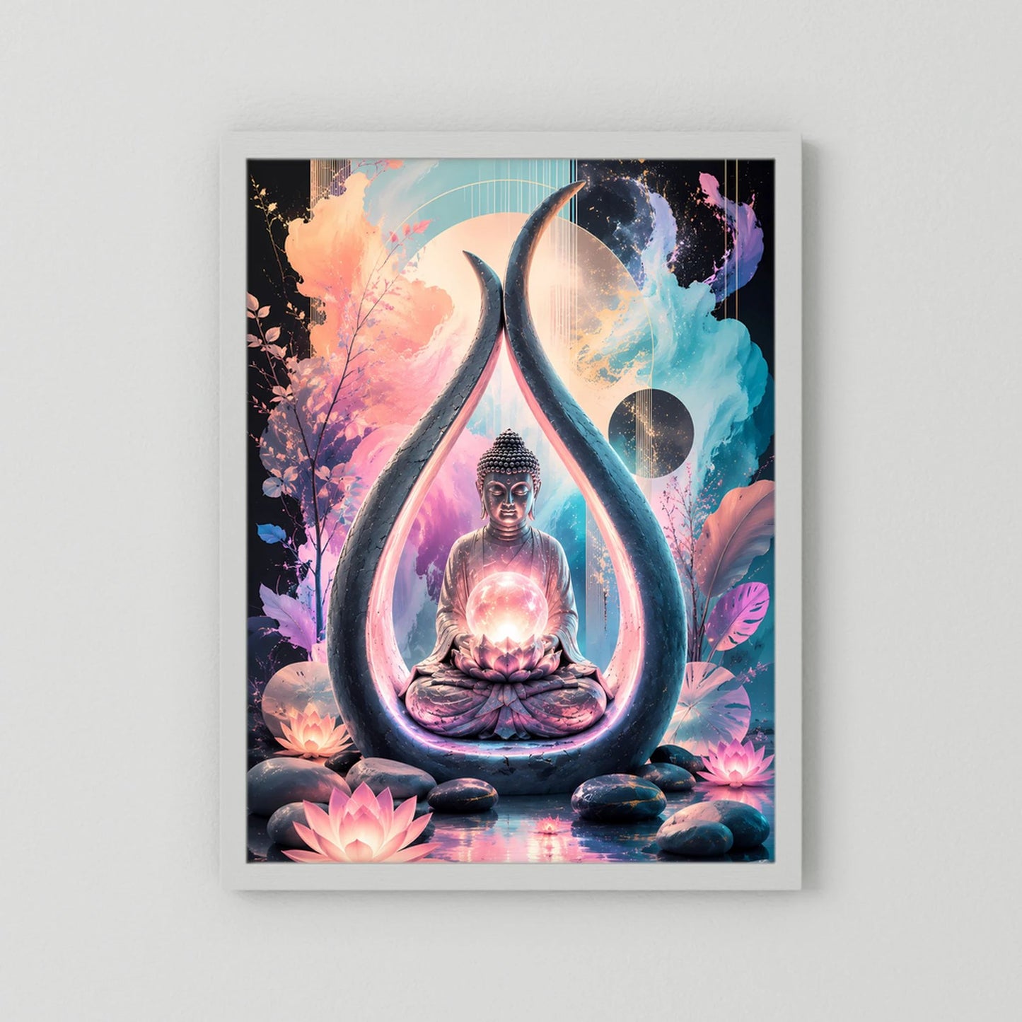 Hochformat-Poster: Buddha im Meditationssitz, Lotus-Design, ohne Rahmen