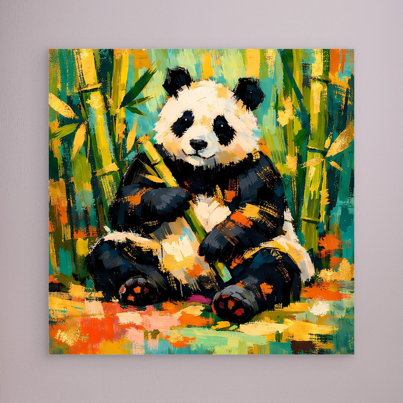 Leinwandbild mit Panda im Bambuswald, rechteckig, ohne Rahmen