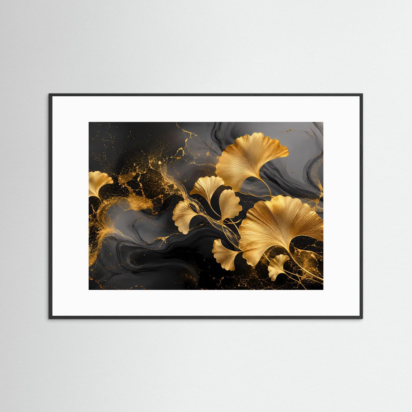 Goldene Ginkgoblätter Poster | Elegante Botanische Wandkunst | Schwarz Gold Abstrakt | Luxuriöse Blätter Kunst | Premium Leinwand Wall Art