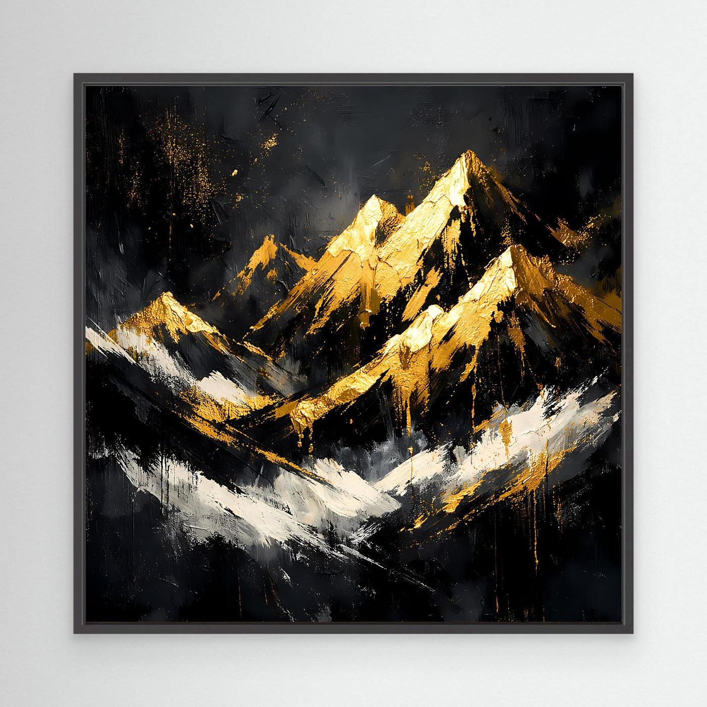 Leinwand Goldene Berggipfel im Abendlicht | Modernes Abstraktes Berg Wandbild