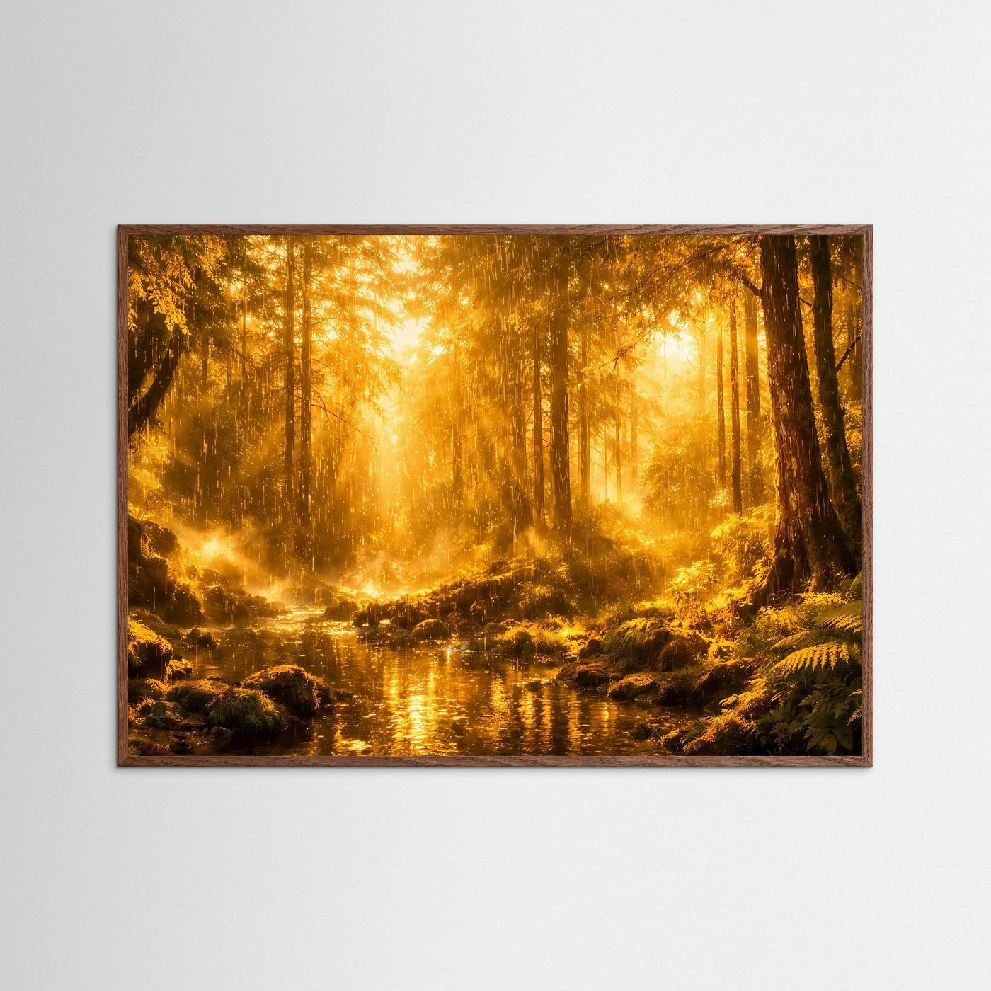 Poster Mystische Waldlandschaft mit Fluss | Majestätisches Urwald Wandbild