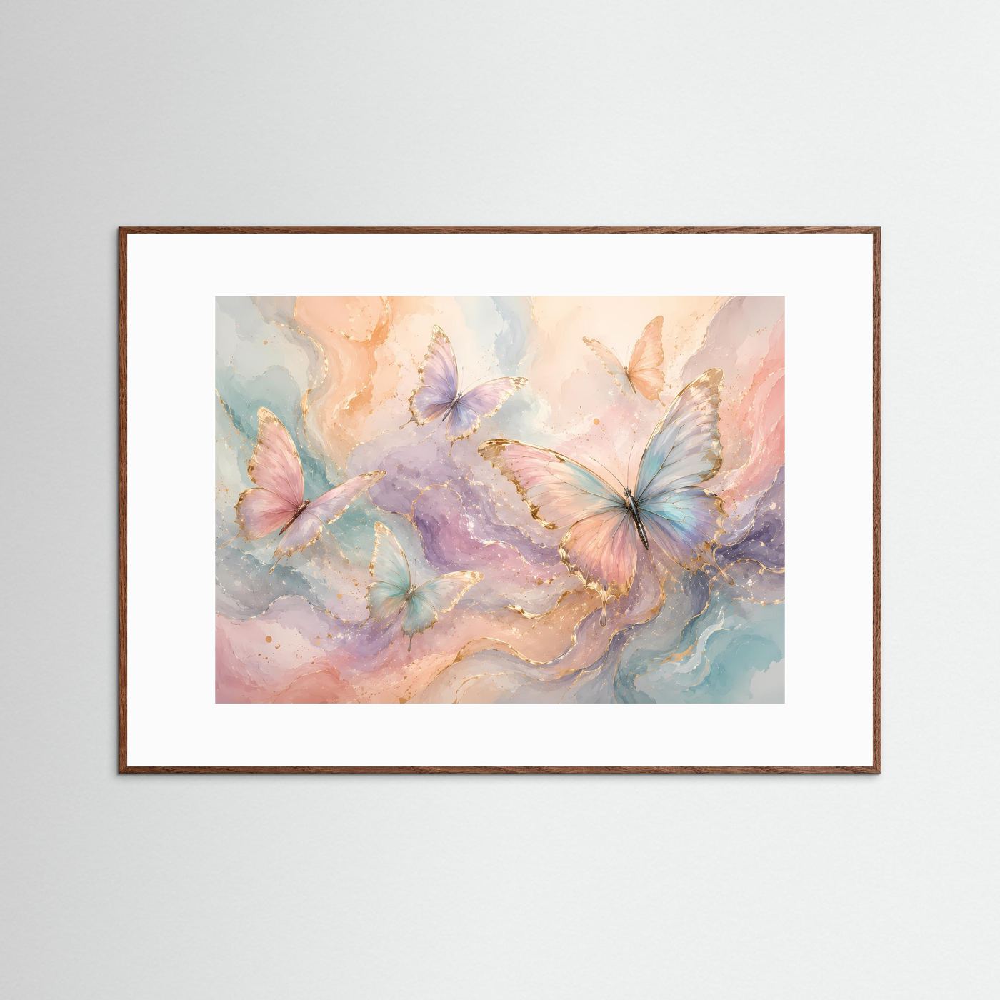 Pastell Schmetterlinge Poster | Elegante Schmetterlingskunst in Rosa Blau Gold | Moderne Aquarell Wanddekoration | Abstrakter Kunstdruck