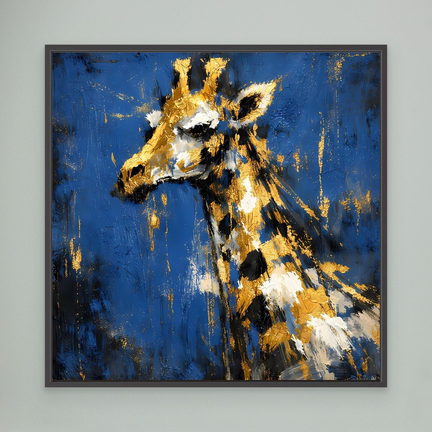 Leinwand Elegante Giraffe in Gold und Blau | Abstraktes Tier Wandbild