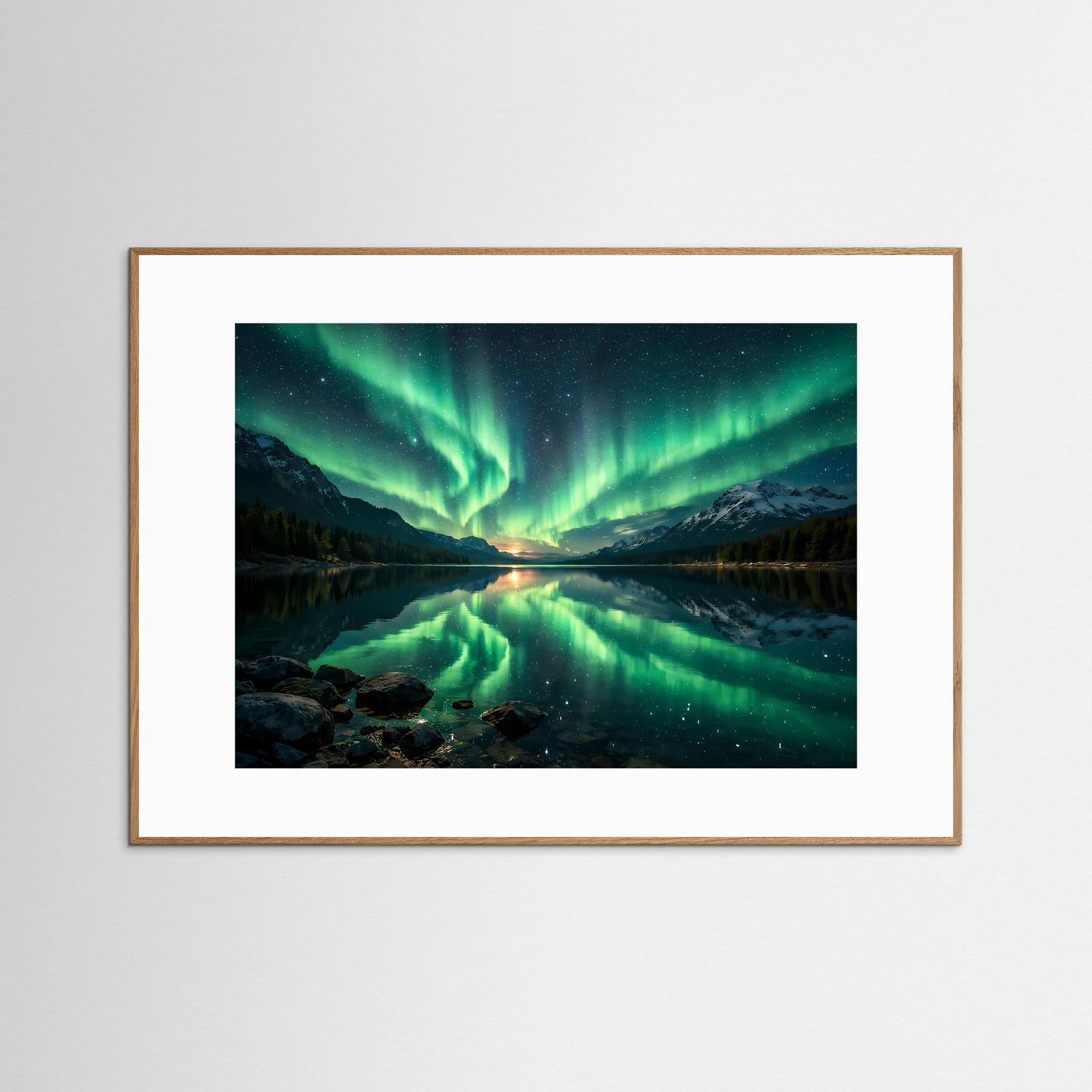 Magische Nordlichter über dem Bergsee | Polarlichter Panorama Natur Poster Querformat