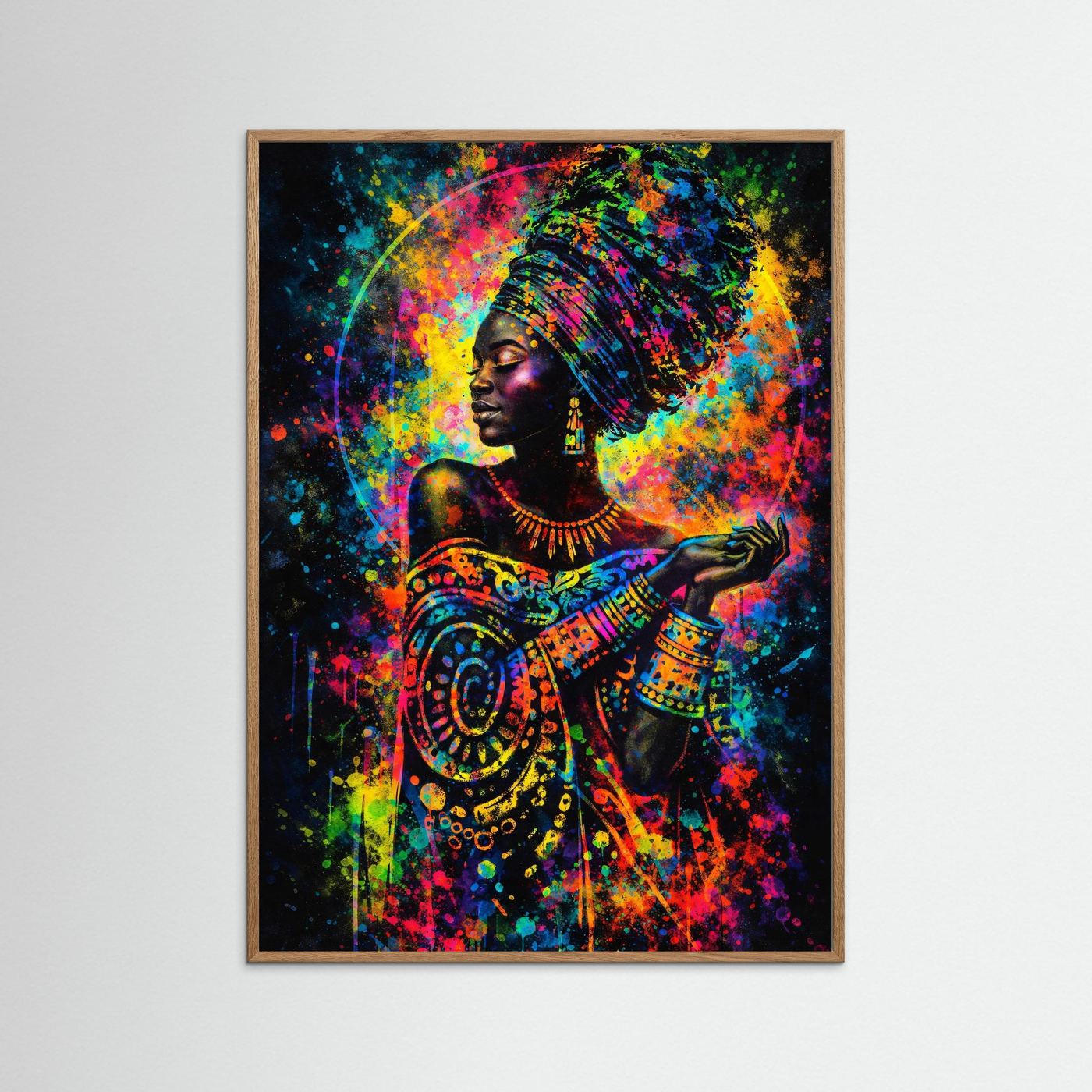 Poster Afrikanische Frau Abstrakt | Buntes Farbexplosion Wandbild