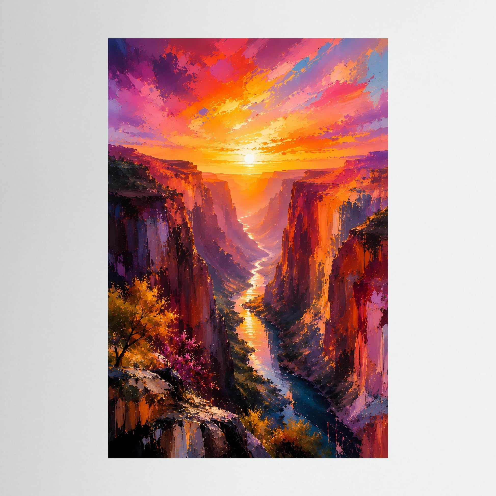 Leuchtender Canyon | Farbenfroher Sonnenuntergang über Schlucht | Poster Hochformat