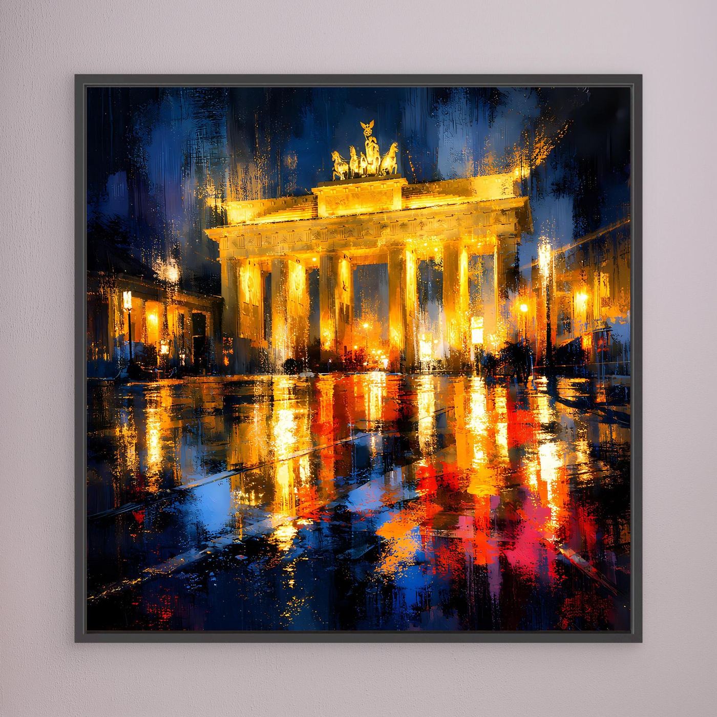 Leinwand Beleuchtetes Brandenburger Tor bei Nacht | Abstraktes Berlin Wandbild