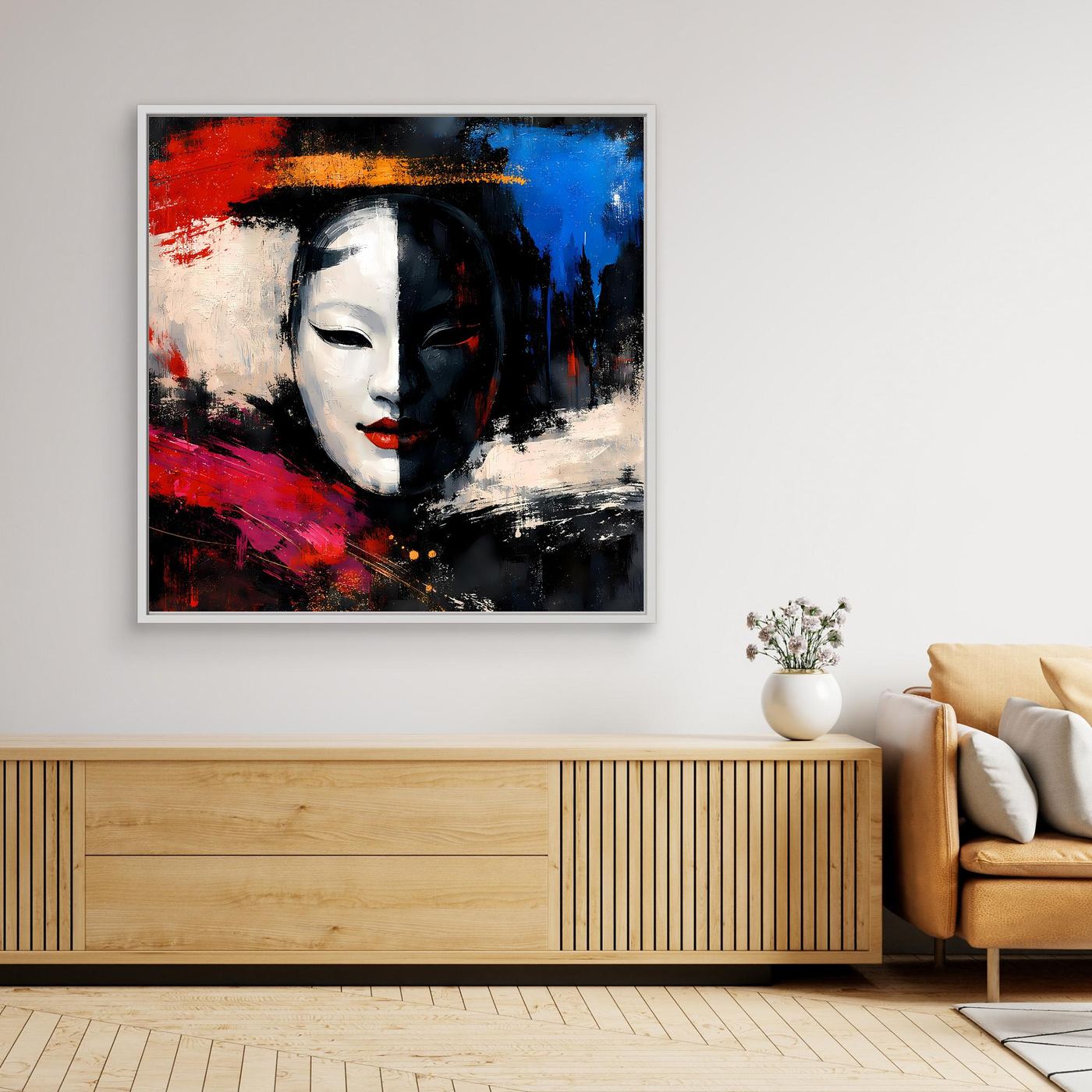 Leinwand Geisha-Maske im Pop-Art-Stil | Modernes Abstraktes Wandbild