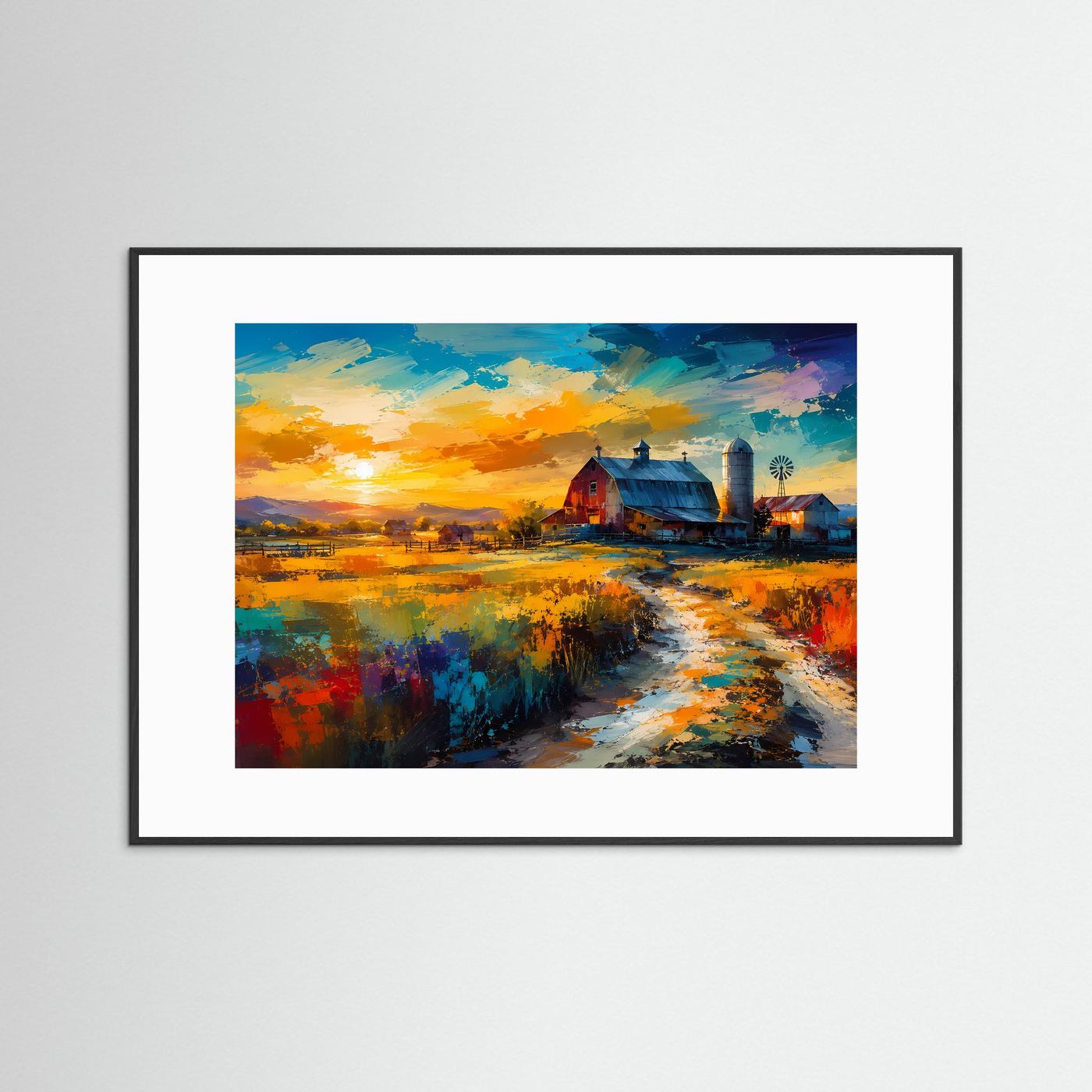 Goldener Sonnenuntergang auf der Farm | Ländliches Panorama & Kunstdruck Querformat