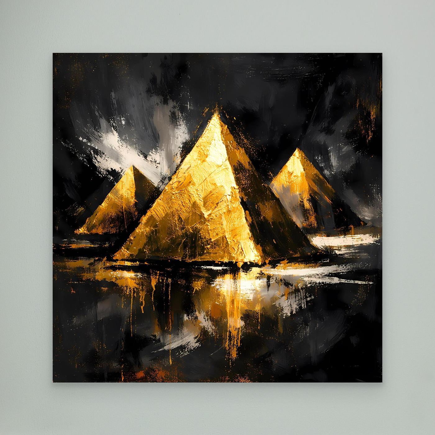 Leinwand Goldene Pyramiden von Gizeh | Abstraktes Ägypten Wandbild Modern
