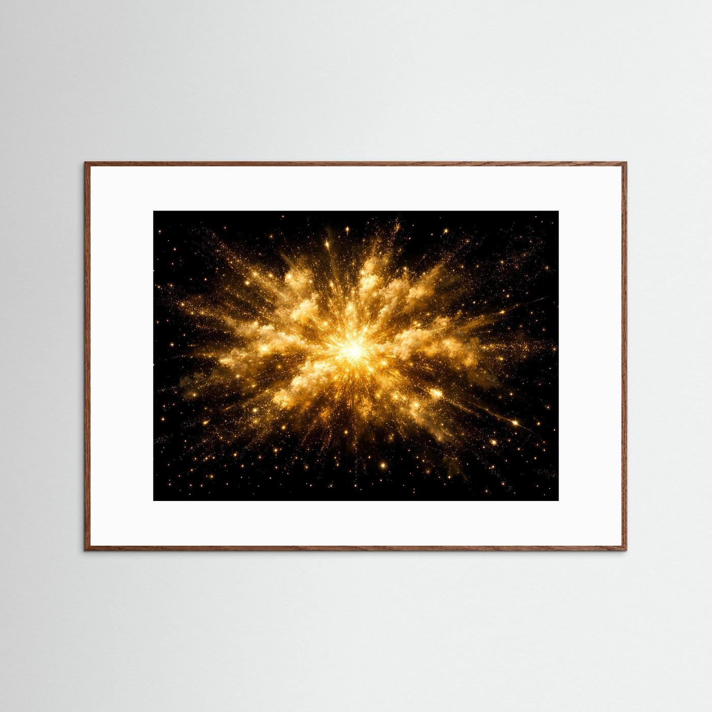 Magische Goldene Sternenexplosion | Kosmische Kunst & Luxus Wandbild Querformat
