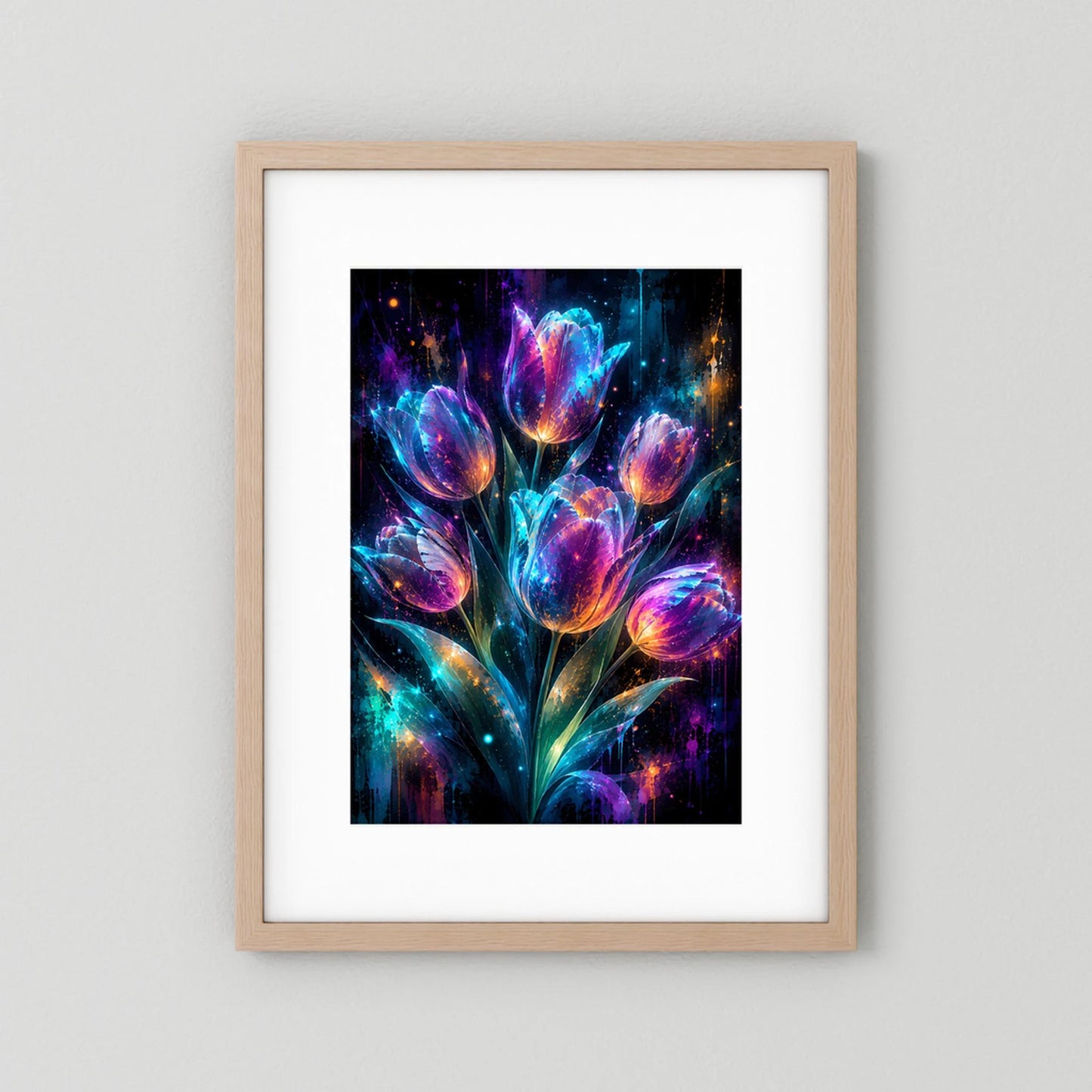 Leuchtende Tulpen in Neonfarben | Magische Blumen Kunst | Poster Hochformat