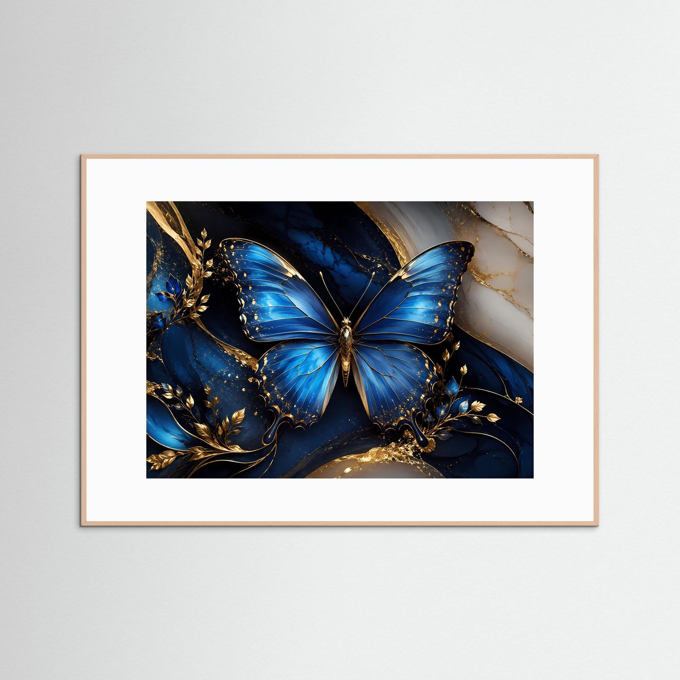 Eleganter Schmetterling mit Goldakzenten | Blauer Morpho & Marmor Kunst Poster
