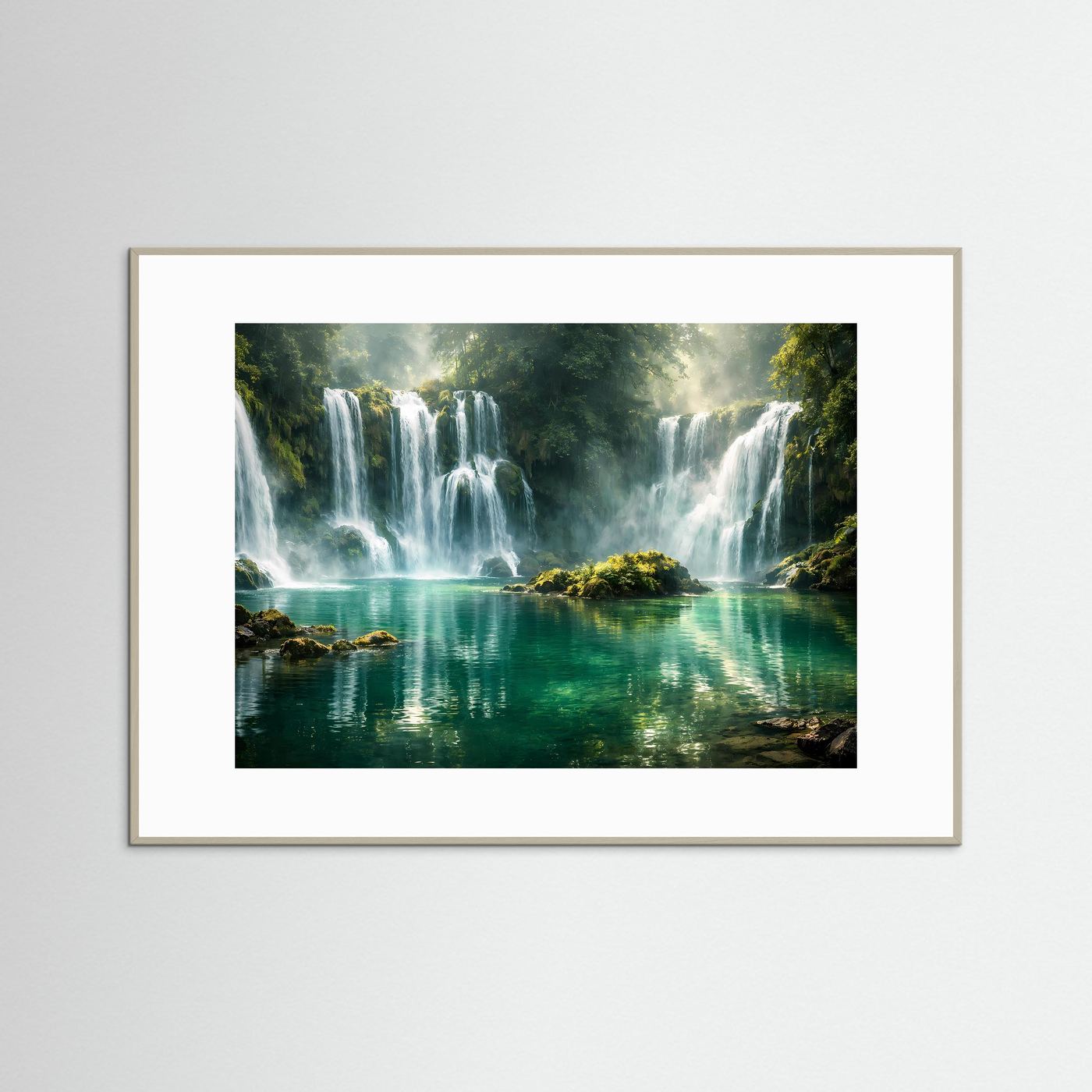 Idyllische Wasserfälle im Dschungel | Türkiser See & Natur Poster Querformat