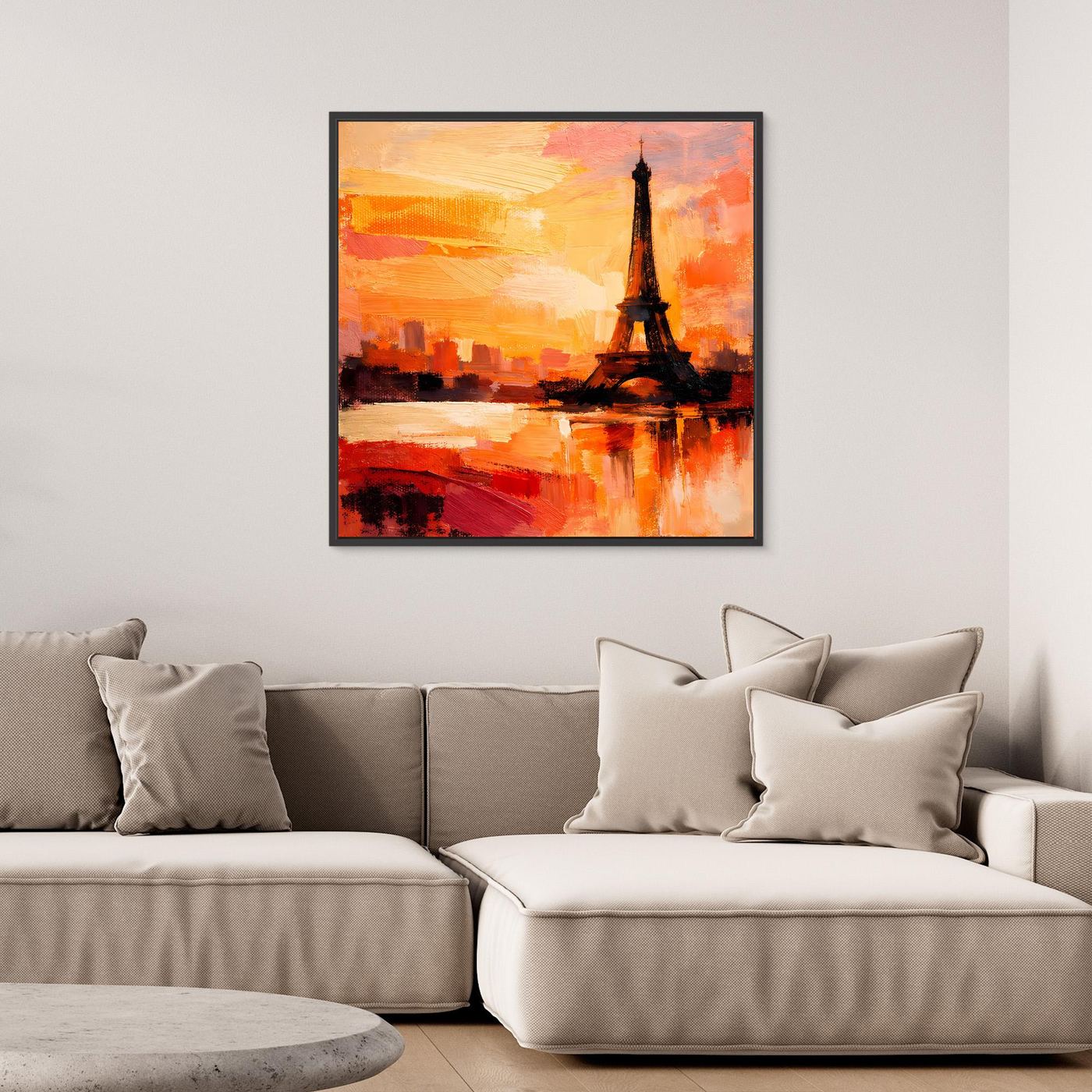 Leinwand Abstraktes Eiffelturm Paris Gemälde | Modernes Romantisches Wandbild Sonnenuntergang